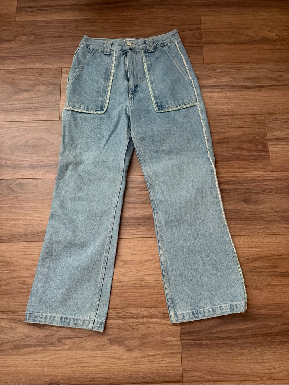 Zara Light Blue Denim Jeans with Daisy Button